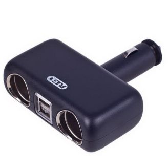 Автомобильный разветвитель прикуривателя на 2 гнезда с USB без удлинителя - PULSO SC-2004 фото