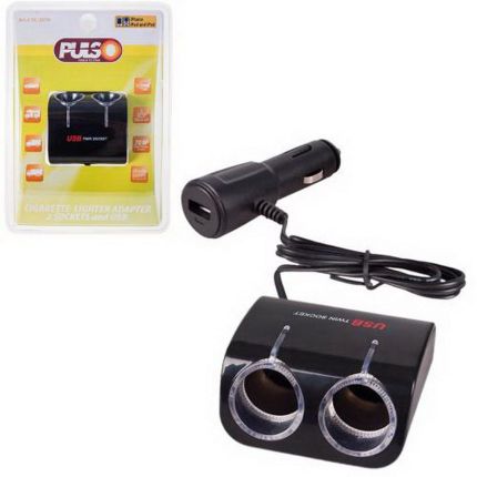 Автомобильный разветвитель прикуривателя на 2 гнезда с USB с удлинителем - PULSO SC-2070 фото - купить в интернет-магазине «jeep