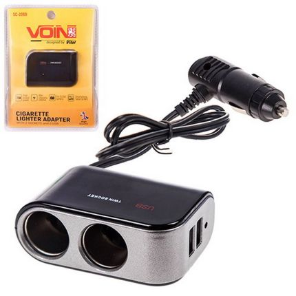 Автомобильный разветвитель прикуривателя на 2 гнезда с USB с удлинителем - VOIN SC-2069 фото - купить в интернет-магазине «jeep4