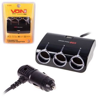 Автомобильный разветвитель прикуривателя на 3 гнезда с USB с удлинителем - VOIN SC-3073 фото 2