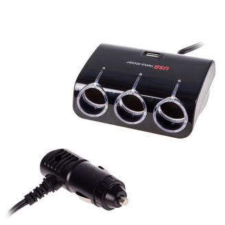 Автомобильный разветвитель прикуривателя на 3 гнезда с USB с удлинителем - VOIN SC-3073 фото