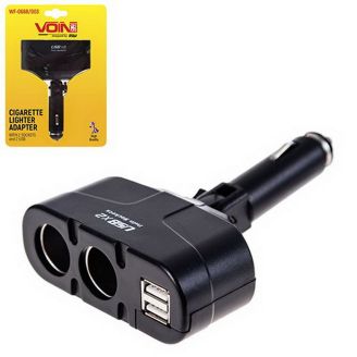 Автомобильный разветвитель прикуривателя на 2 гнезда с USB без удлинителя - VOIN WF-0668/003 фото