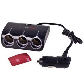 Автомобильный разветвитель прикуривателя на 3 гнезда с USB с удлинителем - PULSO SC-3073 фото