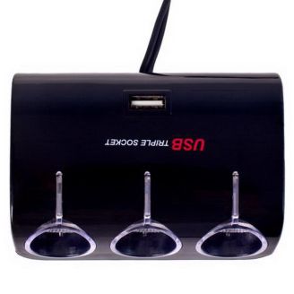Автомобильный разветвитель прикуривателя на 3 гнезда с USB с удлинителем - PULSO SC-3073 фото 2