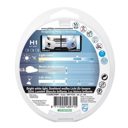 Комплект автоламп Philips H1 12V 55W P14.5S CRISTALVISION 2xH1+2x W5W Компл (4шт) фото