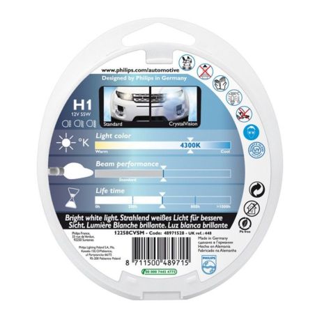 Комплект автоламп Philips H1 12V 55W P14.5S CRISTALVISION 2xH1+2x W5W Компл (4шт) фото Комплект автоламп Philips H1 12V 55W P14.5S CRISTALVISION 2xH1+2x W5W Компл (4шт) фото