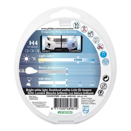 Галогеновые лампы  Philips CRYSTAL VISION (H4, 12342CVSM) Компл (2шт) фото