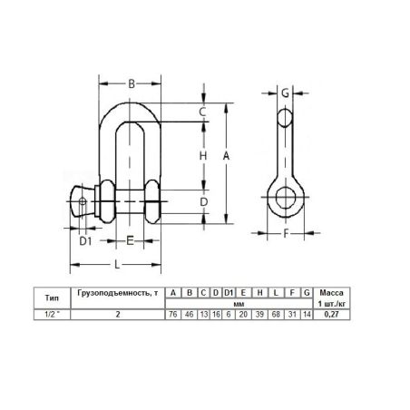Шакл для лебідки 2 тонни 16 мм 1/2" TAKELAG фото