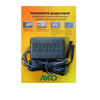 Цифровий автомобільний прилад (вольтметр+термометр з двома датчиками) 12В фото