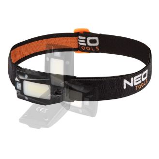 Фонарь налобный Neo Tools, 180 люмен, 3Вт, USB, 500 мАч, COB LED, красный свет, датчик движения, кру фото