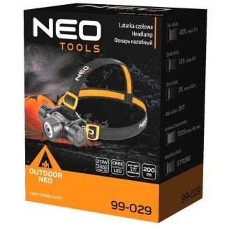 Фонарь налобный Neo Tools, 2000 люмен, 20Вт, USB, 4000 мАч, 3.7 Li-ion или 3хАА, LED CREE XP50.2, 5 фото 2