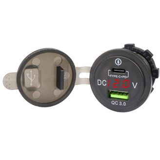 Встраиваемая зарядка для телефона в авто с вольтметром - BJJ 2-14 (USB+Type-C 3,1 А 12-24В) фото