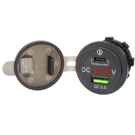 Встраиваемая зарядка для телефона в авто с вольтметром - BJJ 2-14 (USB+Type-C 3,1 А 12-24В) фото