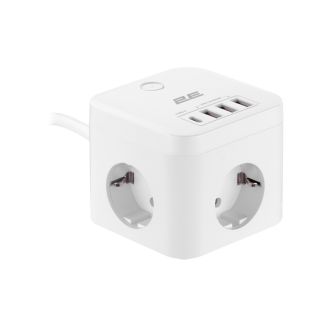 Сетевой адаптер 2E 3XSchuko с защитой от импульcных скачков напряжения, 3*USB-A, 1*USB-C, 1.5м, whit фото