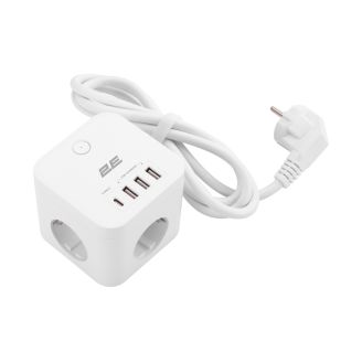 Сетевой адаптер 2E 3XSchuko с защитой от импульcных скачков напряжения, 3*USB-A, 1*USB-C, 1.5м, whit фото 2