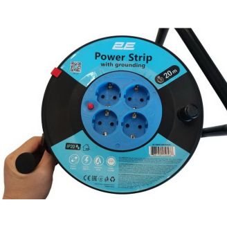 Подовжувач мережі 2E 4XSchuko на котушці, ІР20, 3G*1.5мм, 20м, black фото