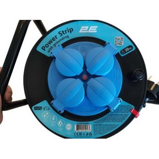 Подовжувач мережі 2E 4XSchuko на котушці, ІР44, 3G*1.5мм, 20м, black фото