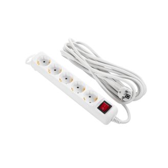 Подовжувач мережі 2E 5XSchuko з вимикачем, 3G*1.5мм2, 5м, white фото