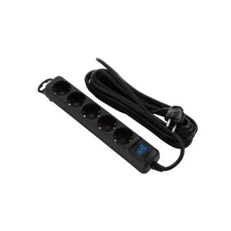 Подовжувач мережі 2E 5XSchuko з вимикачем, 3G*1.5мм2, 5м, black фото