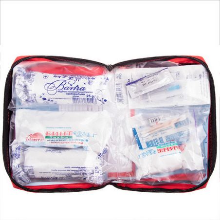 Автомобильная аптечка (07-271-А) 16ед. 21шт. красный мягкий футляр фото