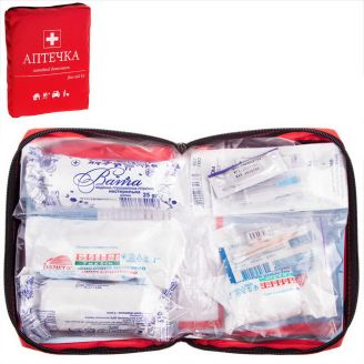 Автомобильная аптечка (07-271-А) 16ед. 21шт. красный мягкий футляр фото