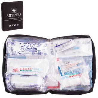 Автомобильная аптечка (07-272-А) 19ед. 24шт. чёрный мягкий футляр фото