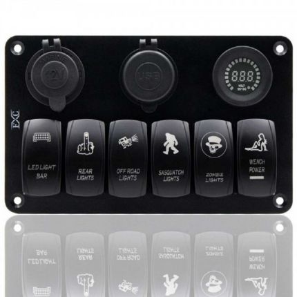 Панель переключателей 6 кнопок, 2 разъёма, вольтметр (YJ-SPA23) фото