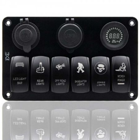 Панель переключателей 6 кнопок, 2 разъёма, вольтметр (YJ-SPA23) фото