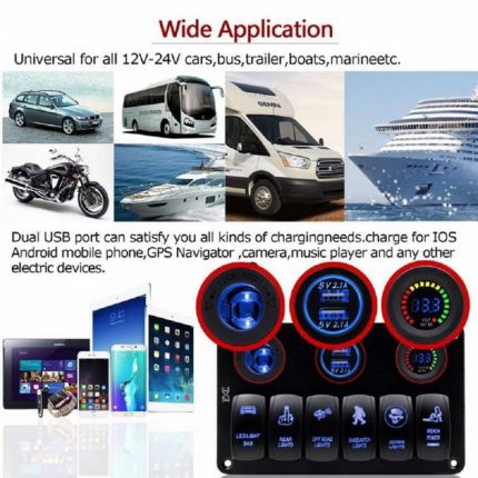 Панель переключателей 6 кнопок, 2 разъёма, вольтметр (YJ-SPA23) фото