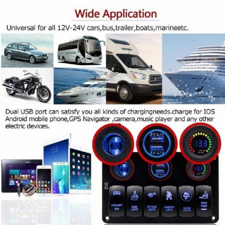 Панель переключателей 6 кнопок, 2 разъёма, вольтметр (YJ-SPA23) фото