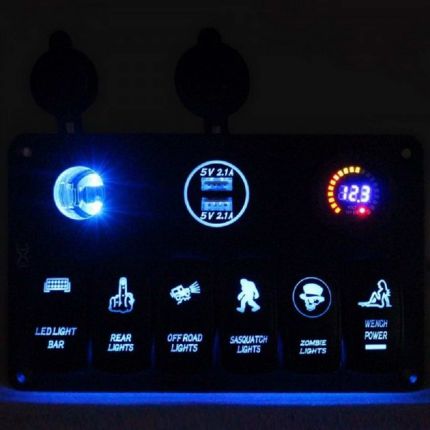 Панель переключателей 6 кнопок, 2 разъёма, вольтметр (YJ-SPA23) фото