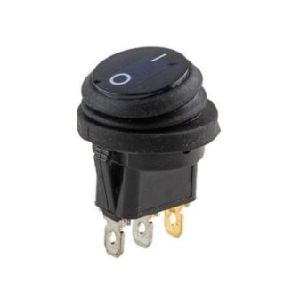 Переключатель on-off с подсветкой 12V круглый 3pin Blue 22*22*17мм 20A (YJ-WF04B) фото