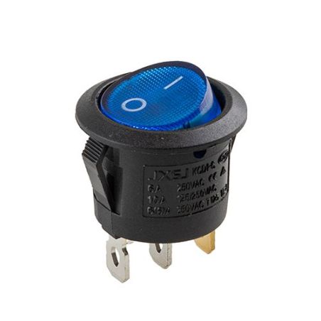 Переключатель on-off с подсветкой 12V круглый 3pin Blue 22*22*15мм 6A 250V 10A 125/250V (YJ-WF01B) фото