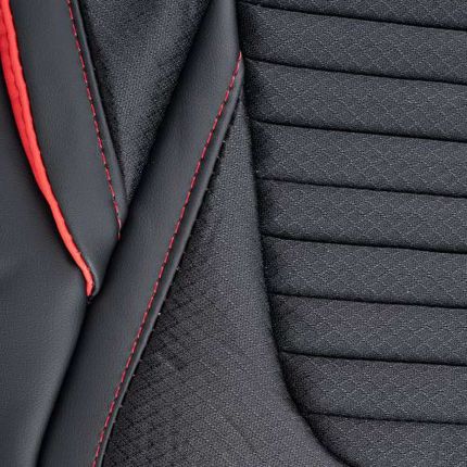 Чехлы из экокожи на сиденья - Voin чёрный с красной строчкой V-8803 фото