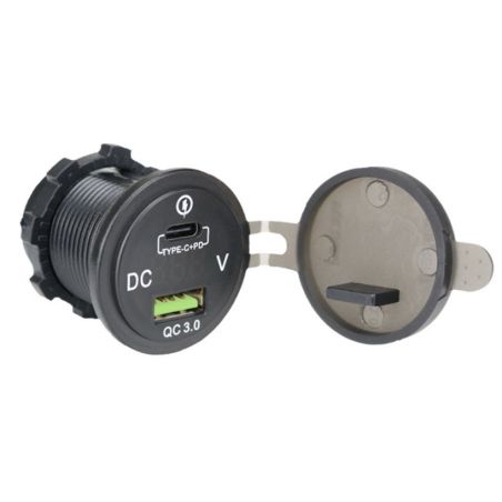 Встраиваемая зарядка для телефона в авто с вольтметром - BJJ 2-14 (USB+Type-C 3,1 А 12-24В) фото