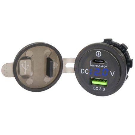 Встраиваемая зарядка для телефона в авто с вольтметром - BJJ 2-14 (USB+Type-C 3,1 А 12-24В) фото