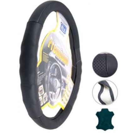 Чехол руля B 136 S BK черн/БО/перф/кожа фото