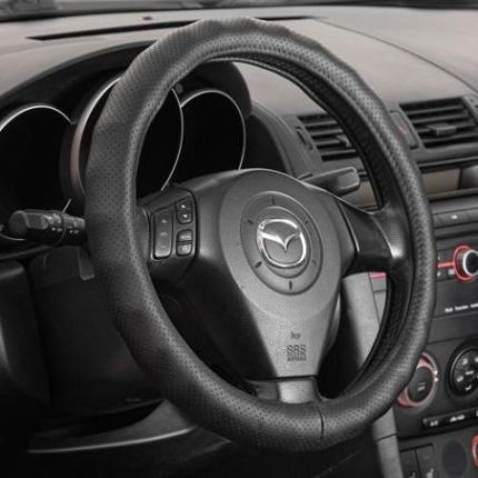 Чехол руля VLOD-L892 BK M черн/БО/один шов/перф/кожа фото