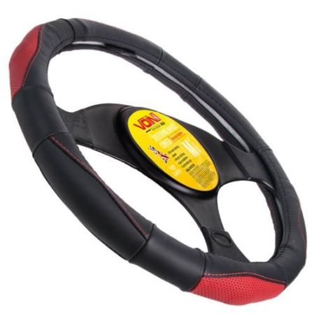 Чохол на кермо VLOD-L285 BK/RD M чорн-черв./БО/перф/шкіра (VLOD-L285 BK/RD M) фото