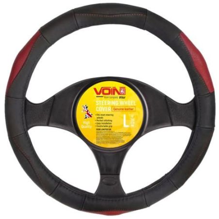 Чехол руля VLOD-L285 BK/RD L черн-красн/БО/перф/кожа фото