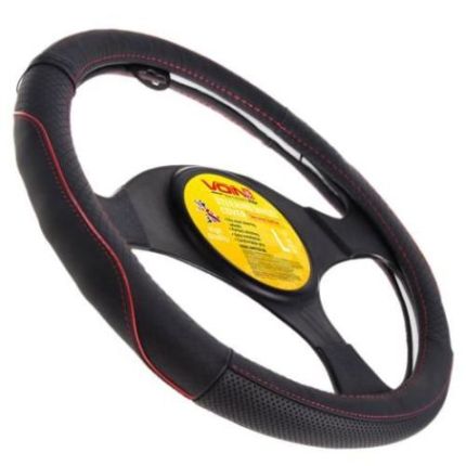 Чехол руля VLOD-L282 BK/RD L черн-красн/БО/перф/кожа фото