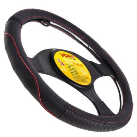 Чехол руля VLOD-L282 BK/RD L черн-красн/БО/перф/кожа фото