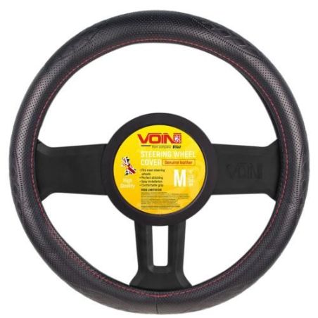 Чехол руля VLOD-L941 BK/RD M черн/БО/один шов/кожа фото