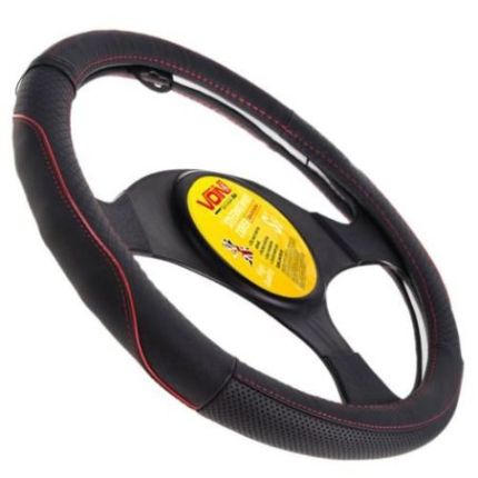 Чехол руля VLOD-L282 BK/RD S черн-красн/БО/перф/кожа фото