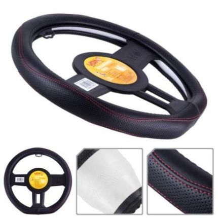 Чехол руля VLOD-LF2161 BK R M черн/БО/один шов/кожа/flat фото