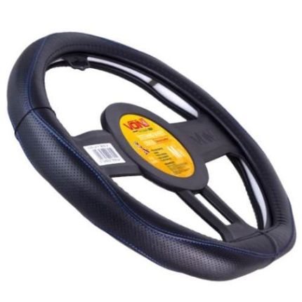 Чехол руля VLOD-LF2161 BK R/BL M черн/БО/один шов/кожа/flat фото