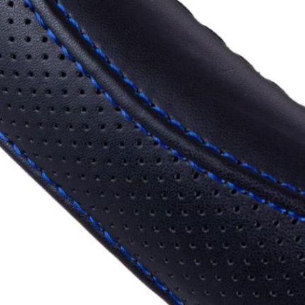 Чехол руля VLOD-LF2161 BK R/BL M черн/БО/один шов/кожа/flat фото