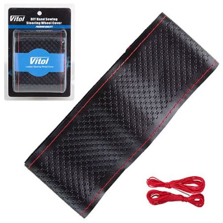 Чехол/оплетка на руль VLOD-SF030-1 M черная/обшиваемая/кожа/1 шов фото