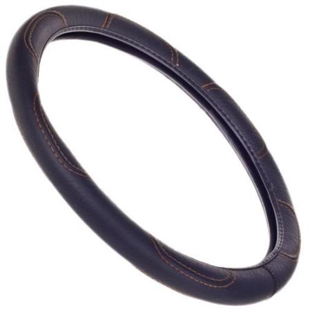 Чехол руля черный с коричневой ниткой (16113XL) фото