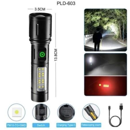 Ліхтар PLD-603 WHITE LASER LED PM10-TG+18SMD (white+red), Li-Ion ак, індик.заряду,ЗУ Type-C,zoom,Box фото